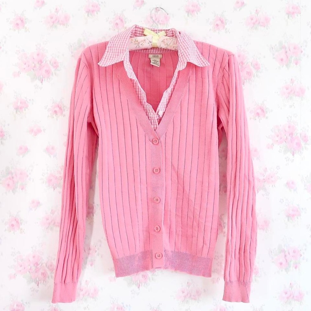 IZOD Pink Ribbed Button-Up Tank Top Layered Look